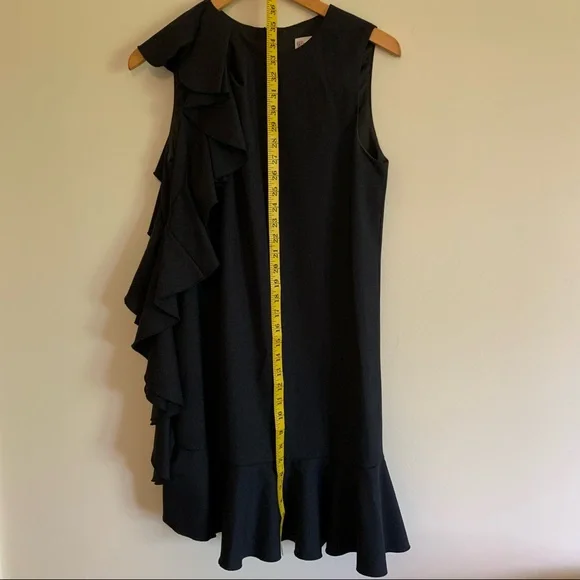 RED Valentino Navy / Black Pattern Ruffle Wool Dress, US 6